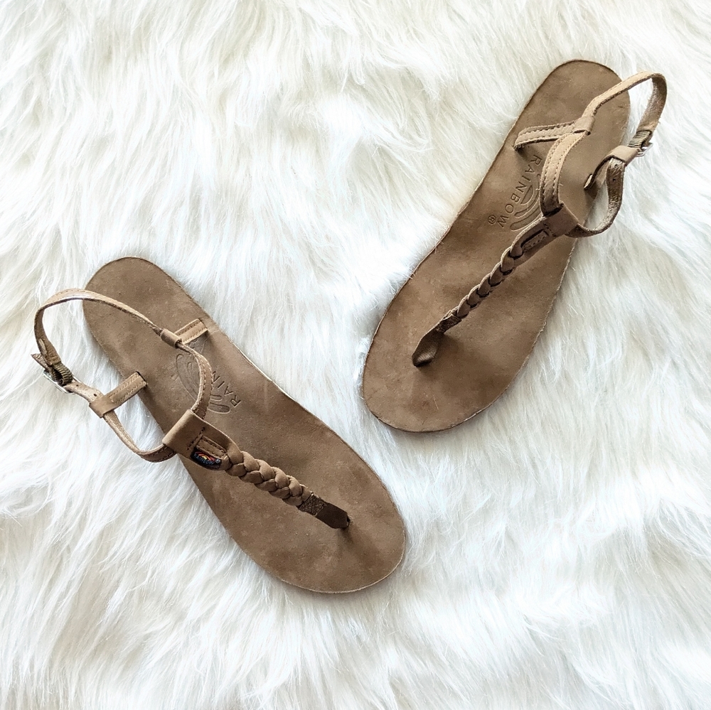 Rainbow Women's Leather Brown Braided Thong Sandals Size L 7.5-8.5